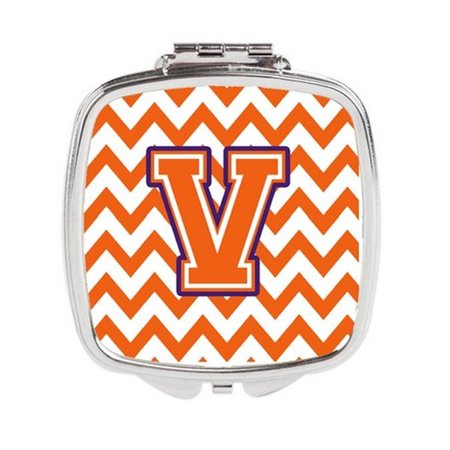 CAROLINES TREASURES Letter V Chevron Orange and Regalia Compact Mirror CJ1062-VSCM